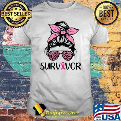 Survivor Breast Cancer Awareness Messy Bun Leopard Pink T-Shirt