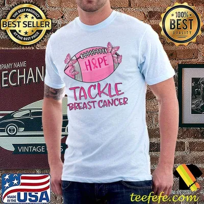 Tackle Breast Cancer Awareness Pink Butterfly Hope Football T-Shirt