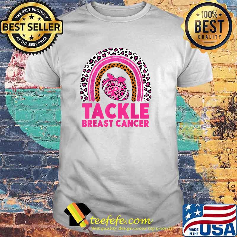 Tackle Breast Cancer Awareness Pink Ribbon Leopard Football T-Shirt