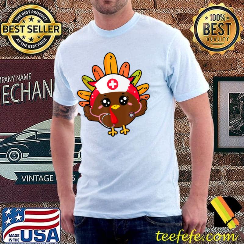 Thanksgiving Nurse Scrub Tops For Women Cute Turkey Nurse T-Shirt