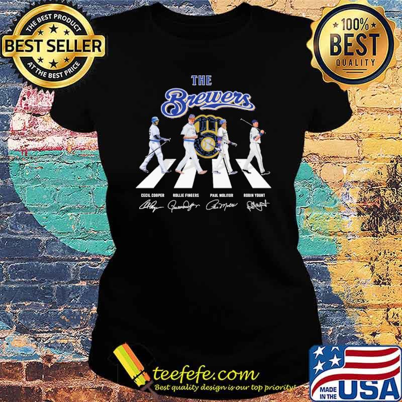 The Brewers Cecil Cooper, Rollie Fingers, Paul Molitor and Robin Yount  abbey road signatures shirt, hoodie, sweater, long sleeve and tank top