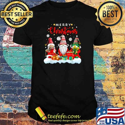 Three Nordic Gnomes Buffalo Plaid Merry Christmas Gnome Xmas T-Shirt