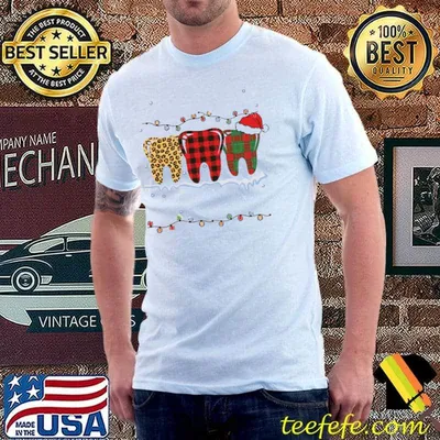 Tooths Merry Christmasth Buffalo Leopard Plaid Santa Claus Hat T-Shirt