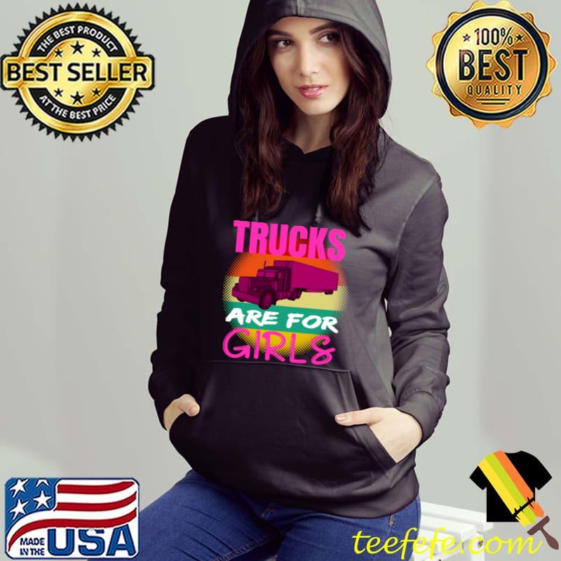 Trucks are for Girls Halftone Sunset Female Truck Driver T-Shirt