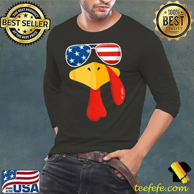 Turkey Face Thanksgiving Matching American Flag T-Shirt