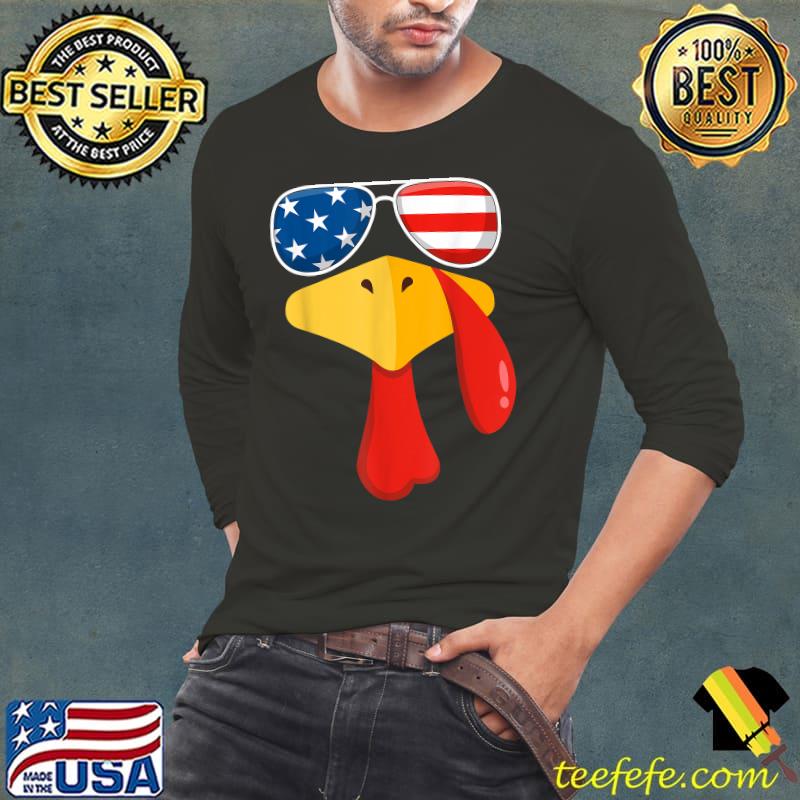 Turkey Face Thanksgiving Matching American Flag T-Shirt