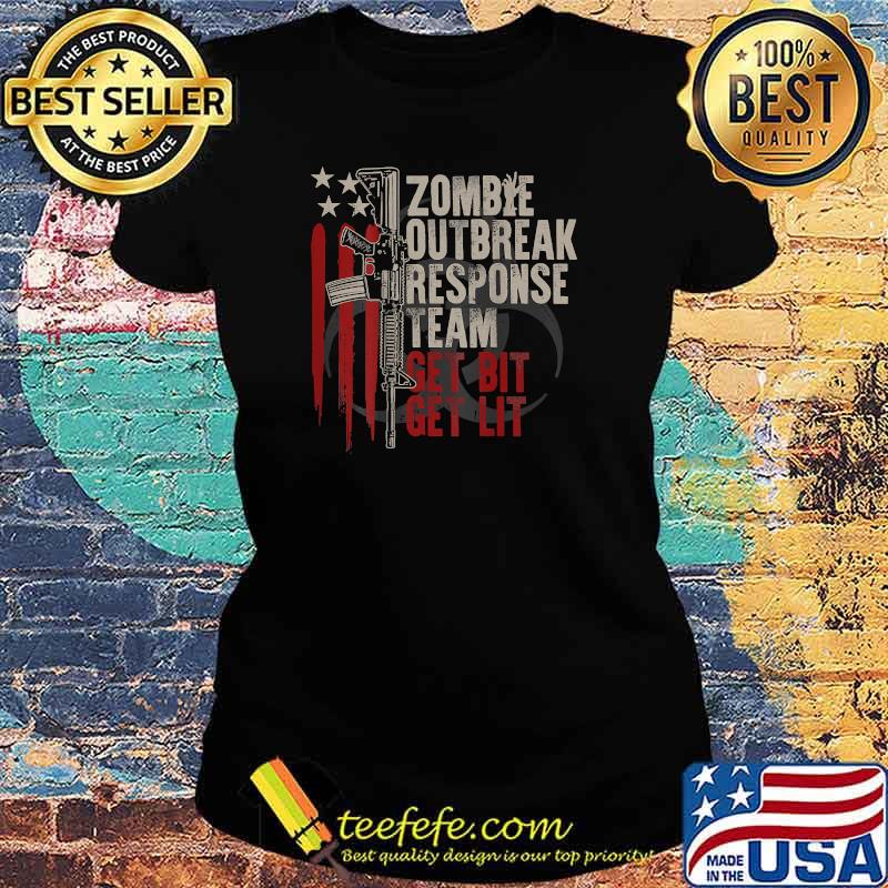 USA Flag Zombie Outbreak Response Team Get Bit (on back) T-Shirt Ladies tee USA Flag Zombie Outbreak Response Team Get Bit (on back) T-Shirt Ladies tee