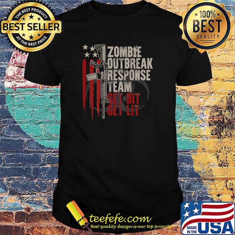 USA Flag Zombie Outbreak Response Team Get Bit (on back) T-Shirt USA Flag Zombie Outbreak Response Team Get Bit (on back) T-Shirt