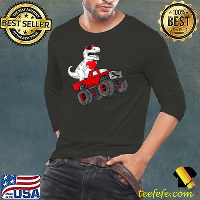 Valentines Day T Rex Riding Monster Truck Toddler Boys Kids T-Shirt