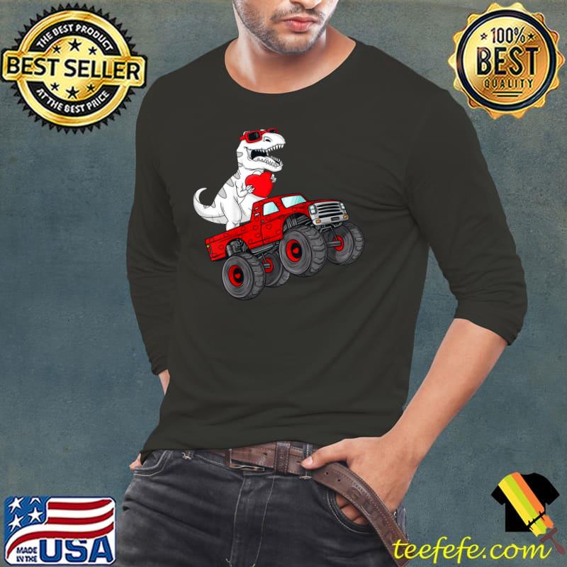 Valentines Day T Rex Riding Monster Truck Toddler Boys Kids T-Shirt