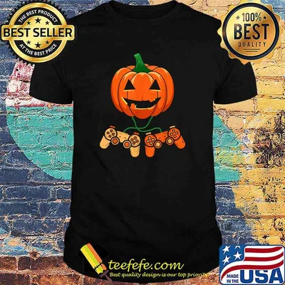 Video Game Controller Pumpkin Funny Halloween Gamer Boy Men T-Shirt