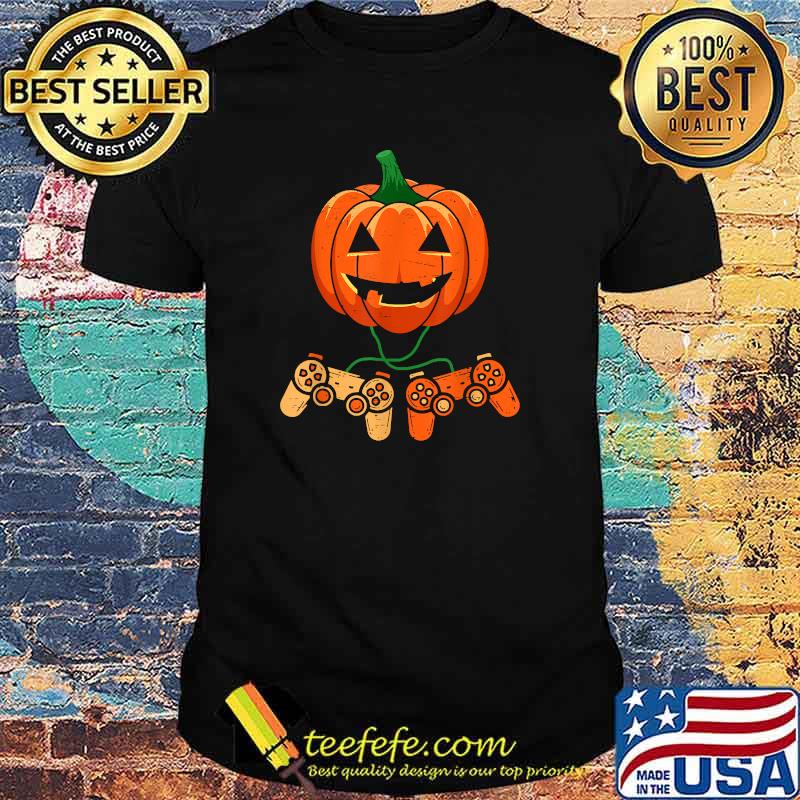 Video Game Controller Pumpkin Funny Halloween Gamer Boy Men T-Shirt