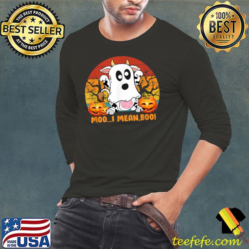 Vinatge Ghost Cow Moo I Mean Boo Pumpkin Halloween Farmer T-Shirt Long Sleeve Tee Vinatge Ghost Cow Moo I Mean Boo Pumpkin Halloween Farmer T-Shirt Long Sleeve Tee