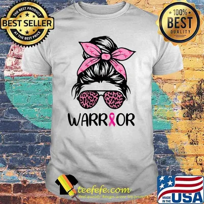 Warrior Breast Cancer Awareness Messy Bun Leopard Pink T-shirt