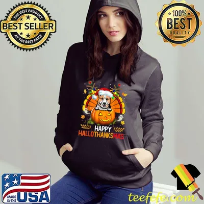 Welsh Corgi Happy Hallothanksmas Halloween Thanksgiving T-Shirt