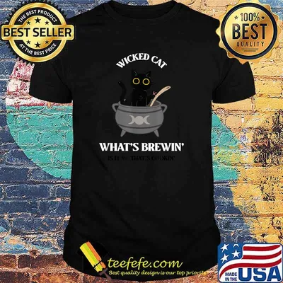 Wicked Black Cat Cauldron What's Brewin' Halloween Funny T-Shirt