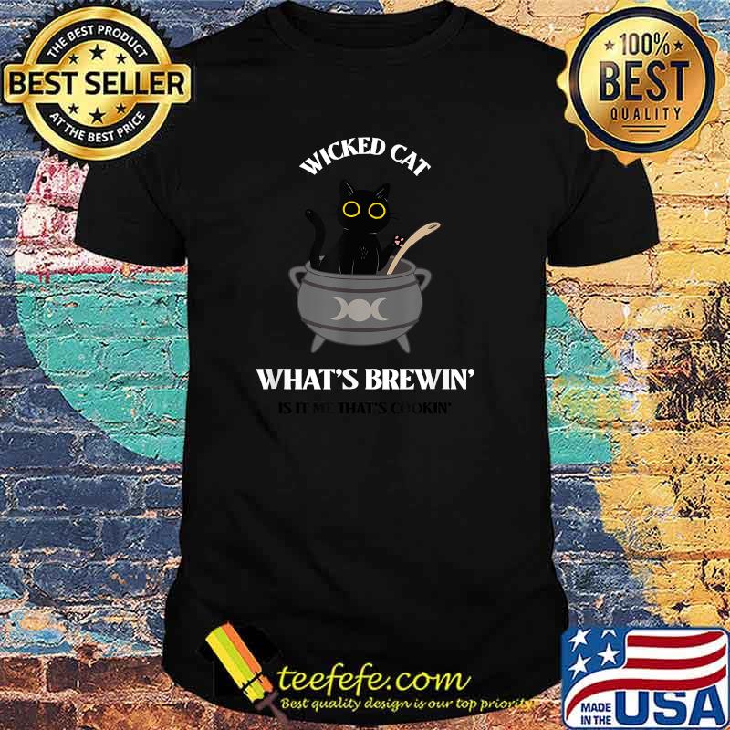 Wicked Black Cat Cauldron What's Brewin' Halloween Funny T-Shirt