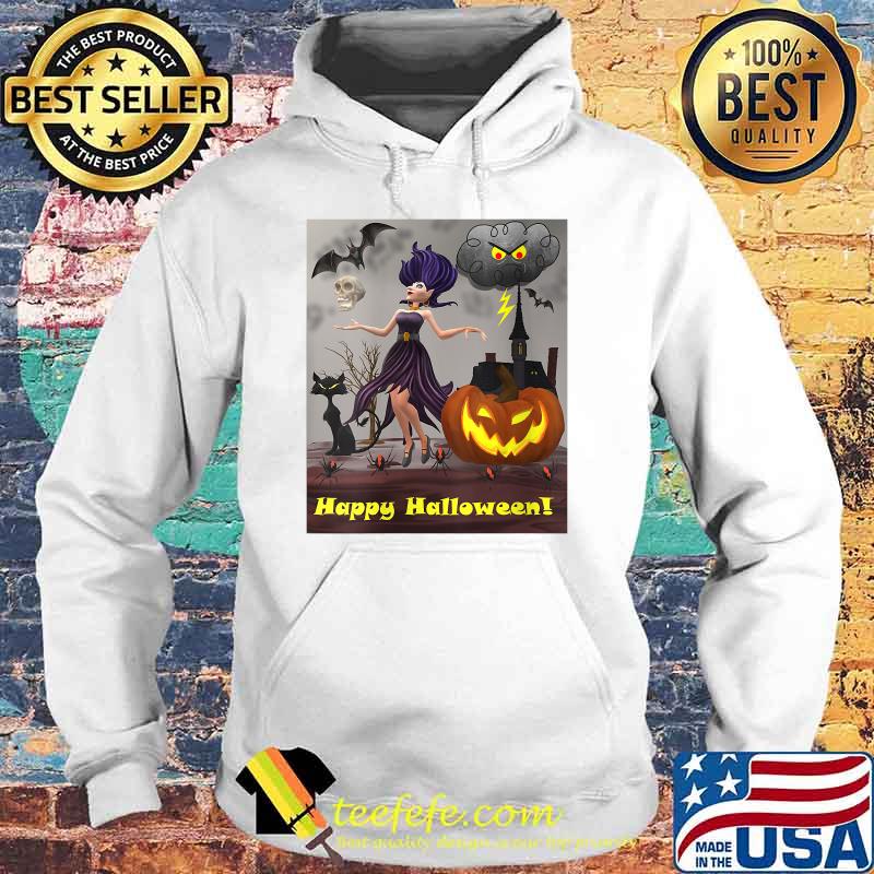 Witch with Black Cat, Bats & Pumpkin Halloween Special T-Shirt Hoodie Witch with Black Cat, Bats & Pumpkin Halloween Special T-Shirt Hoodie