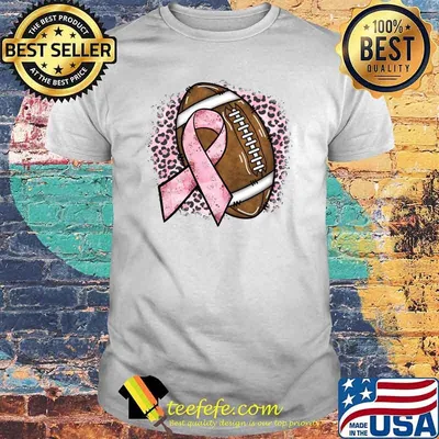 Women Pink Ribbon Leopard Football Breast Cancer Awareness T-shirt