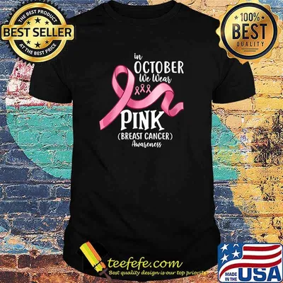 Womens In October We Wear Pink Ribbon Breast Cancer Awareness T-Shirt