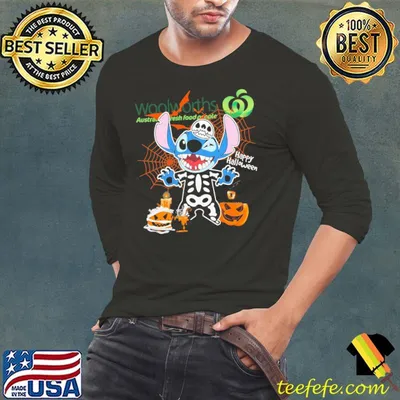 Woolwoeths Stitch Skeletons Pumpkins Happy Halloween Shirt