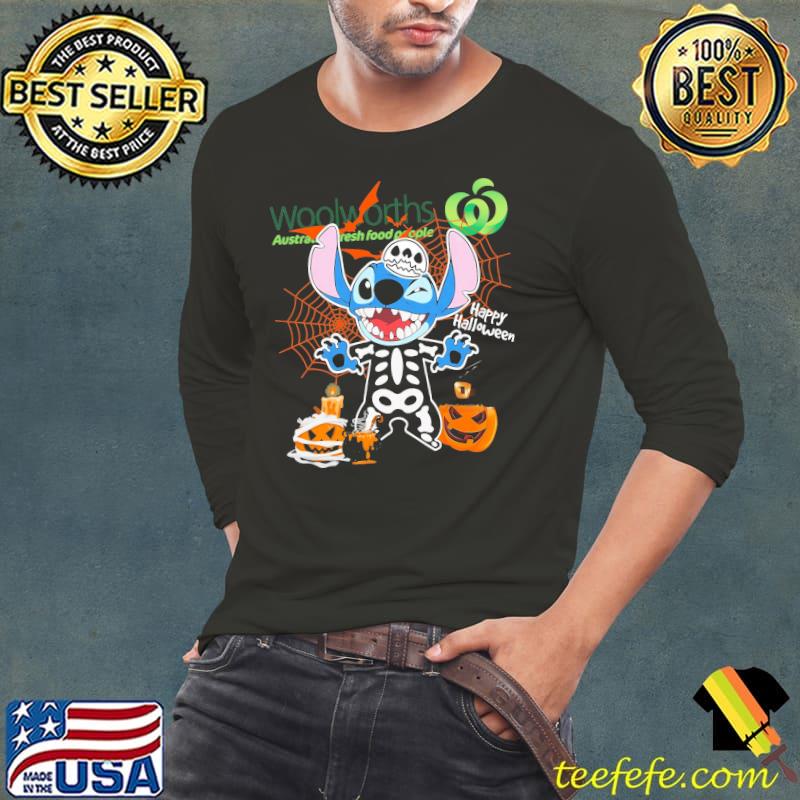 Woolwoeths Stitch Skeletons Pumpkins Happy Halloween Shirt