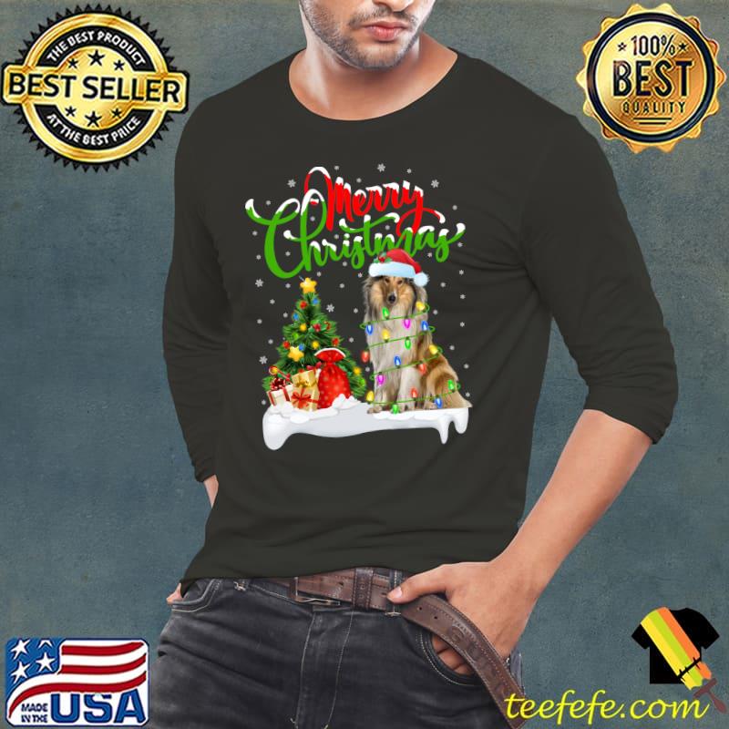 Xmas Lighting Matching Santa Rough Collie Dog Christmas T-Shirt Long Sleeve Tee Xmas Lighting Matching Santa Rough Collie Dog Christmas T-Shirt Long Sleeve Tee