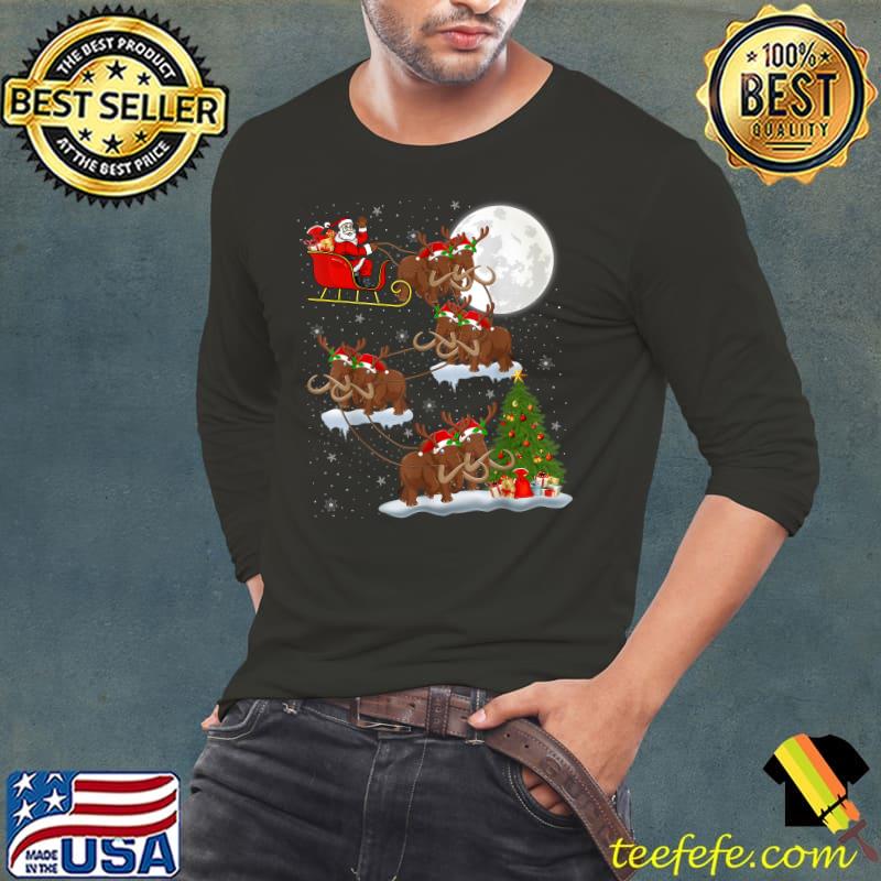 Xmas Lighting Tree Santa Riding Woolly Mammoth Christmas T-Shirt Long Sleeve Tee Xmas Lighting Tree Santa Riding Woolly Mammoth Christmas T-Shirt Long Sleeve Tee