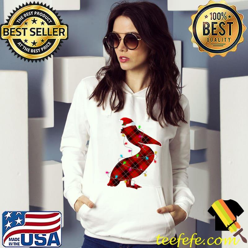 Xmas Pajama Red Plaid Christmas Lights Pelican Animals T-shirt Xmas Pajama Red Plaid Christmas Lights Pelican Animals T-shirt