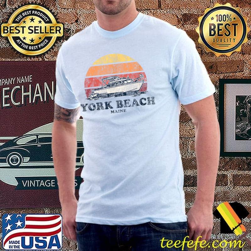 York Beach ME Vintage Boating 70s Retro Boat Design T-Shirt