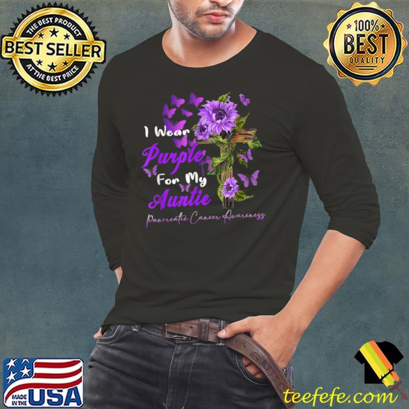 Awesome I wear Purple for my Auntie Pancreatic Cancer Awareness T Shirt Long Sleeve Tee Awesome I wear Purple for my Auntie Pancreatic Cancer Awareness T Shirt Long Sleeve Tee