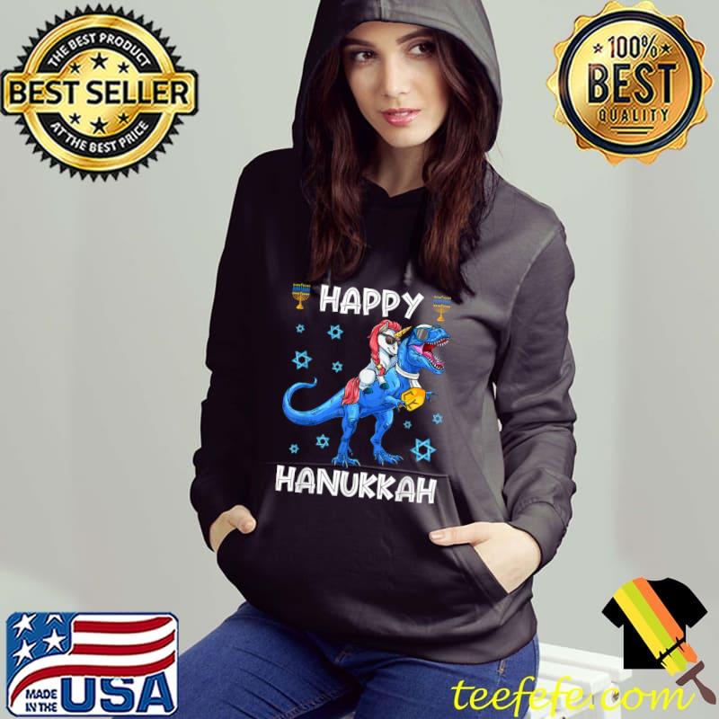 Awesome Jewnicorn Funny Hanukkah Unicorn Riding Dinosaur Pajamas T Shirt