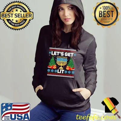 Awesome Lets Get Lit Menorah Funny Ugly Hanukkah Sweater T-shirt