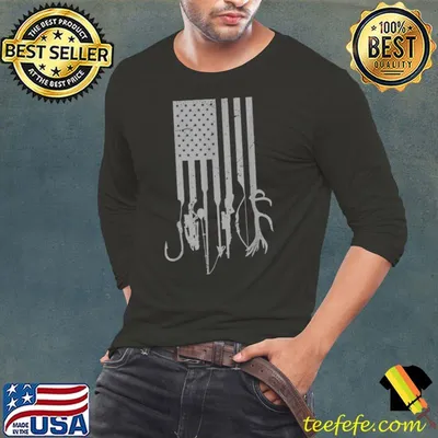 Awesome mens Vintage DAD father's day American Flag Fishing Hunting T-Shirt