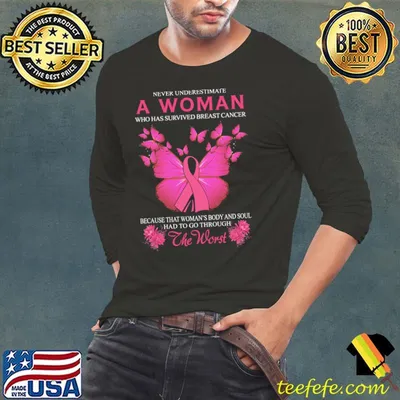 Awesome Never Underestimat A Woman Who Has Survived Breast Cancer The Worst Butterfly Shirt