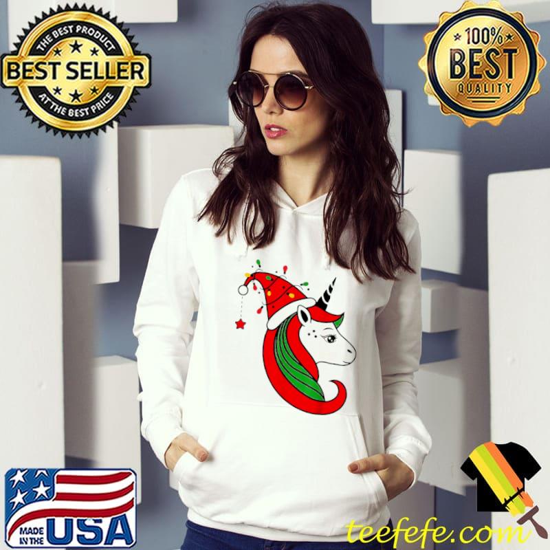 Awesome santa Hat Unicorn Christmas Lights Xmas Girls Kids Pajama Sweater T shirt