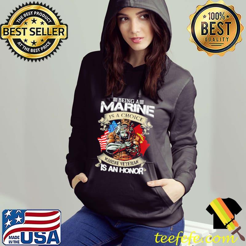 Being a marine is a choice marine veteran is an honor dog skull american flag shirt