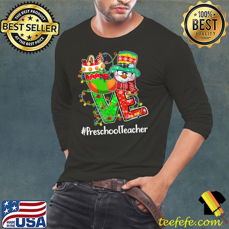 Best LOVE Preschool Teacher Snowman Santa Hat Christmas Light Premium T-Shirt Best LOVE Preschool Teacher Snowman Santa Hat Christmas Light Premium T-Shirt