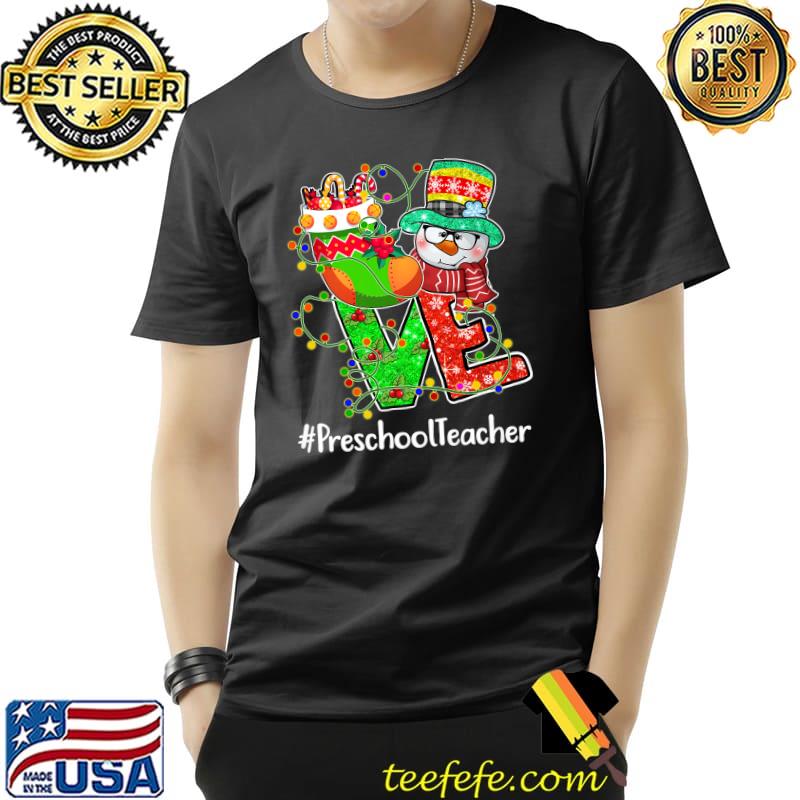 Best LOVE Preschool Teacher Snowman Santa Hat Christmas Light Premium T-Shirt Unisex Best LOVE Preschool Teacher Snowman Santa Hat Christmas Light Premium T-Shirt Unisex