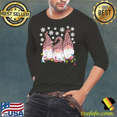 Best pink Leopard Print Gnomes Xmas Funny Christmas Gnome Shirt