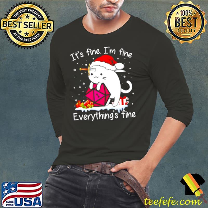 Best Top dungeons & Dragons cat it’s fine I’m fine everything’s fine Christmas sweater