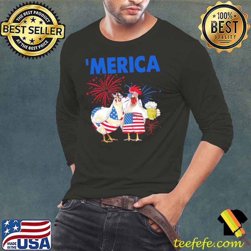 Chicken Beer Merica America Flag Shirt