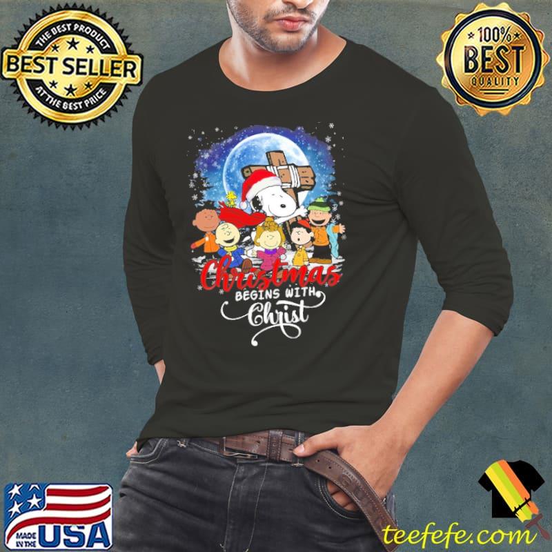 Christmas begins with christ peanuts snoopy moon s Long Sleeve Tee Christmas begins with christ peanuts snoopy moon s Long Sleeve Tee