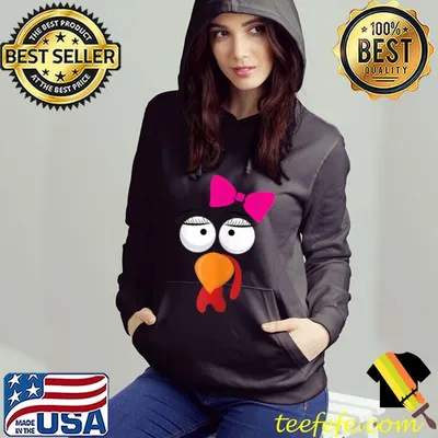 Cute Turkey Face Bow Tie Funny Thanksgiving Women Girl Kids T Shirt