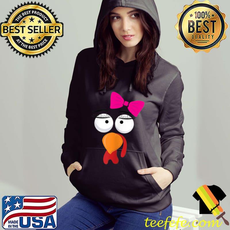 Cute Turkey Face Bow Tie Funny Thanksgiving Women Girl Kids T Shirt