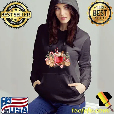 Festive Christmas Hot Cocoa Gingerbread Man and Candy Cane T-Shirt