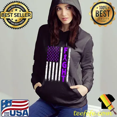 Fight Pancreatic Cancer Purple Ribbon Usa Flag T Shirt