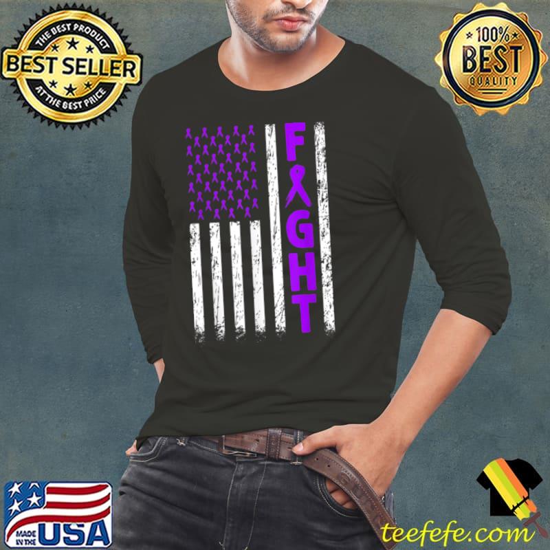 Fight Pancreatic Cancer Purple Ribbon Usa Flag T Shirt Long Sleeve Tee Fight Pancreatic Cancer Purple Ribbon Usa Flag T Shirt Long Sleeve Tee