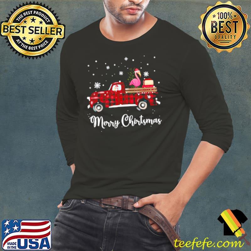 Flamingos in truck Merry Christmas Long Sleeve Tee Flamingos in truck Merry Christmas Long Sleeve Tee