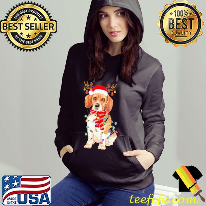 Funny beagle Christmas Lights Reindeer Hat Santa s Hoodie Funny beagle Christmas Lights Reindeer Hat Santa s Hoodie